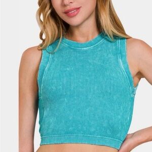 Women's Turquoise Ribbed Crop Top